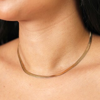 Stainless Steel Herringbone Chain Necklace in Gold
