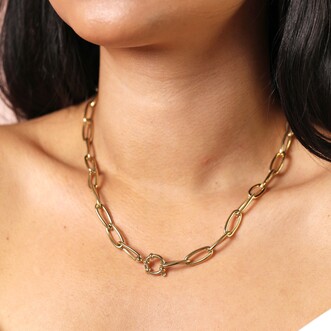 Stainless Steel Chunky Paperclip Chain Necklace in Gold