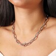 Close Up of Stainless Steel Chunky Paperclip Chain Necklace in Silver on Model