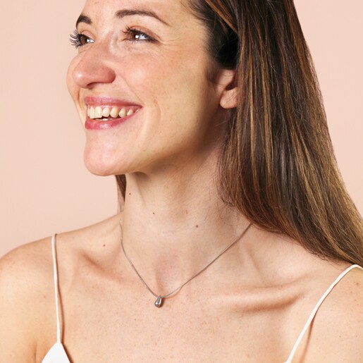 Model shot Stainless Steel Teardrop Necklace in Silver on a model