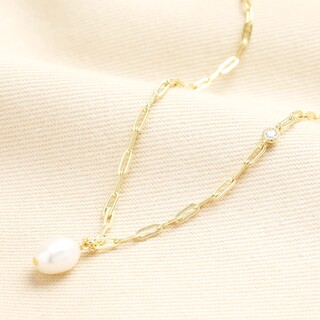 Sterling Silver Paperclip Pearl Pendant in Gold