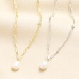 Sterling Silver Paperclip Pearl Pendant in Gold