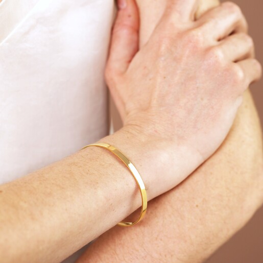 Personalised Sterling Silver Flat Open Torque Bangle in Gold Personalised Sterling Silver Flat Open Torque Bangle in Gold