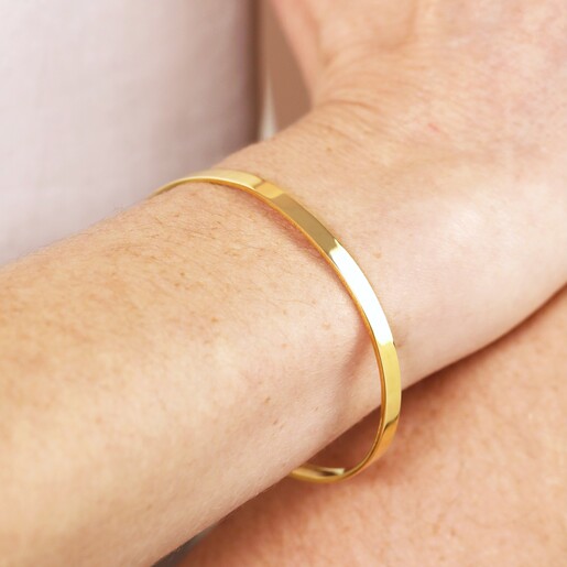 Personalised Sterling Silver Flat Open Torque Bangle in Gold Personalised Sterling Silver Flat Open Torque Bangle in Gold