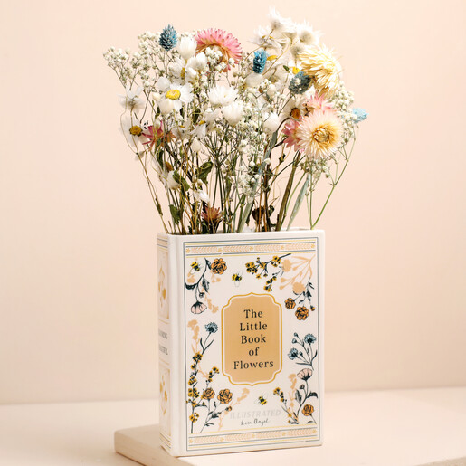 ceramic book vase with dried flower insert