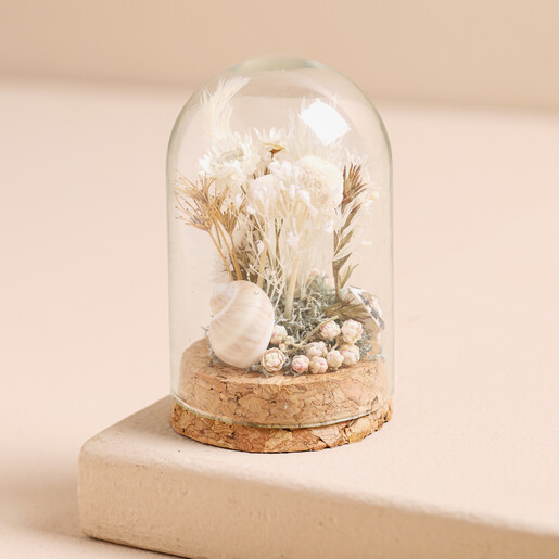 Mini Seashells Dried Flowers Glass Dome
