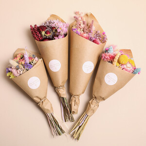 Wholesale Four Assorted Colourful Dried Flower Posies (Wrapped)