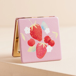 Pink Floral Strawberries Compact Mirror
