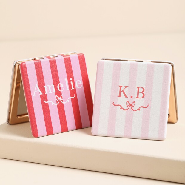 Personalised Name Stripe and Hearts Compact Mirror Personalised Name Stripe and Hearts Compact Mirror