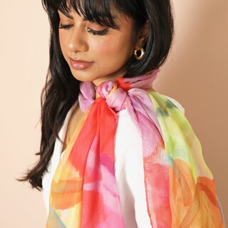 Bright Multicoloured Florals Watercolour Lightweight Scarf