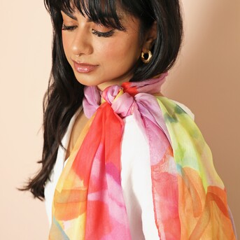 Bright Multicoloured Florals Watercolour Summer Scarf