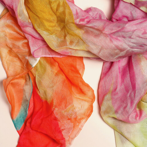 Close Up of Bright Multicoloured Florals Watercolour Scarf