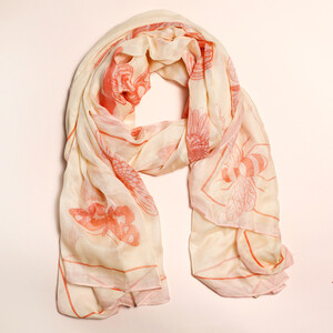White and Red Vintage Wildlife Summer Scarf