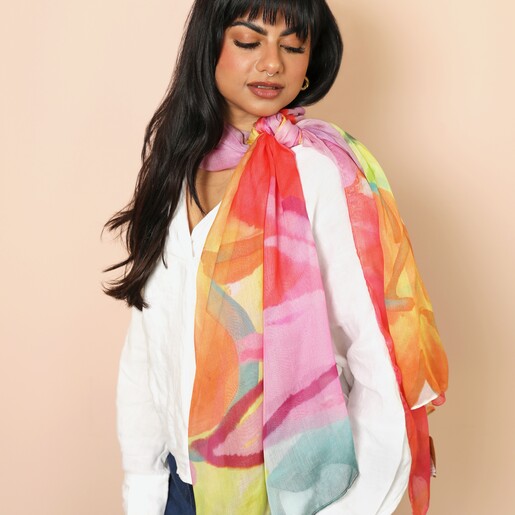 Bright Multicoloured Florals Watercolour Scarf