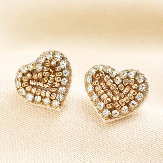My Doris Beaded Heart Stud Earrings in Gold