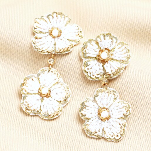 My Doris Pearl And Gold Floral Double Drop Earrings