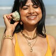Large Shell Charm Huggie Hoop Earrings in Gold