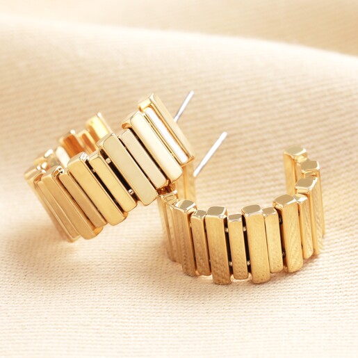 Asymmetrical Layered Bar Hoop Earrings in Gold Gold hoop earrings made from rectangular bars
