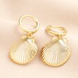 Large Shell Charm Huggie Hoop Earrings in Gold