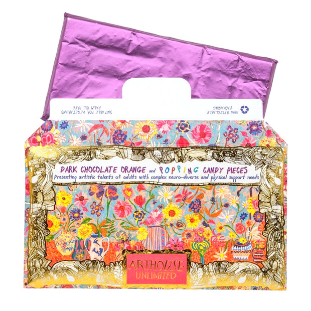 Arthouse Floral Bright Dark Chocolate Bar With Orange & Popping Candy Pieces