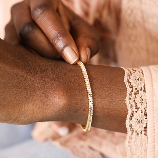 Baguette Crystal Tennis Bracelet in Gold
