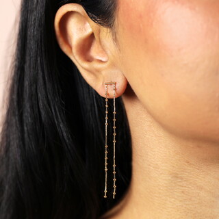 Bar and Hanging Chain Drop Earrings in Gold