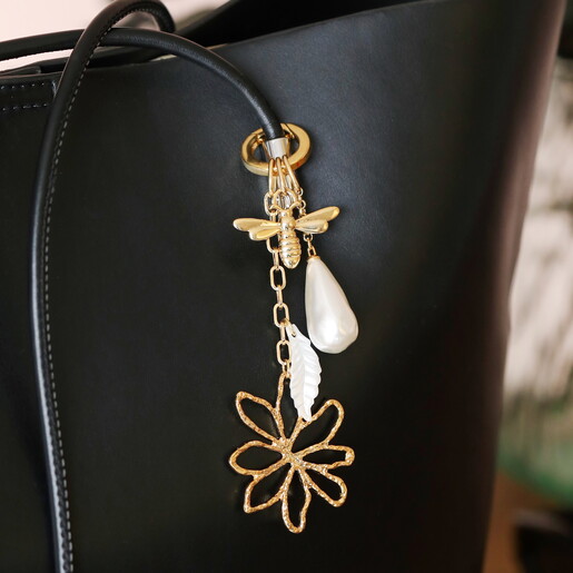 nature inspired keyring and bag charm in gold