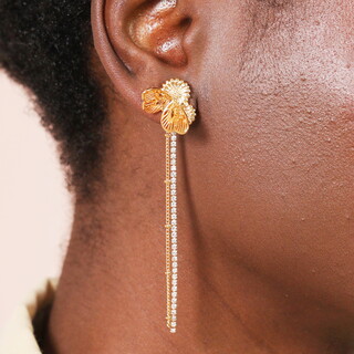 Butterfly and Crystal Drop Earrings in Gold