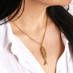 Oversized Fish Pendant Necklace in Gold