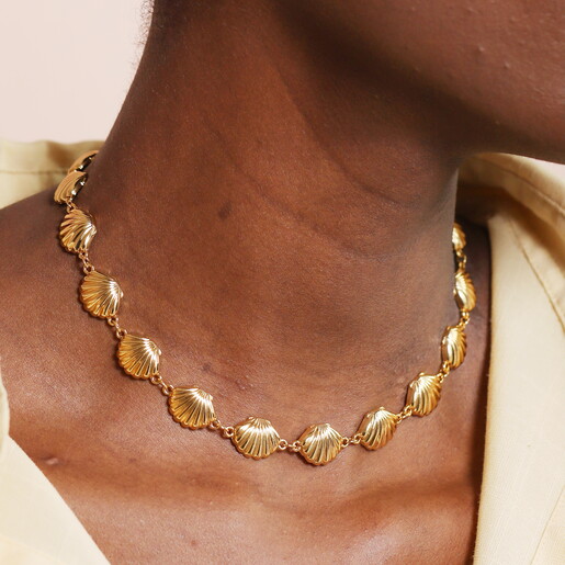 Close Up of Textured Details on Clam Shell Links for Chunky Chain Necklace
