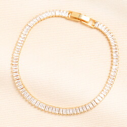 Baguette Crystal Tennis Bracelet in Gold