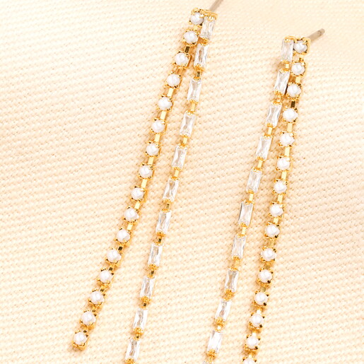 Close Up of Crystals on Dangling Drop Stud Earrings