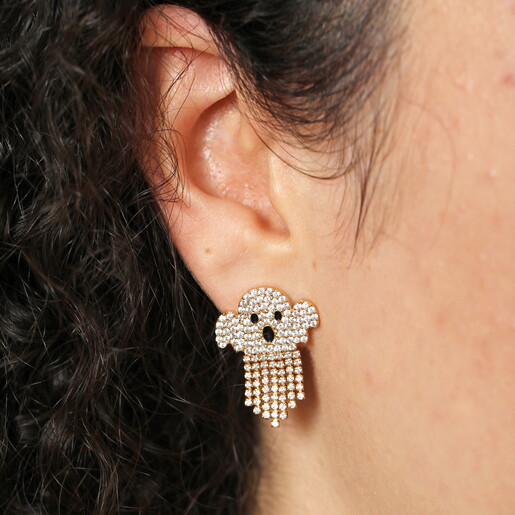 Crystal Ghost Stud Earrings in Gold
