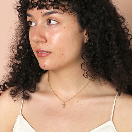 Diamonte Chain Cross Pendant Necklace in Gold