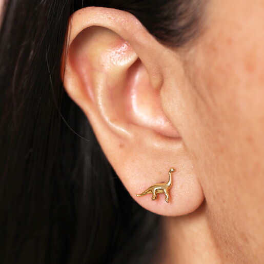 close up of models ear wearing dino stud
