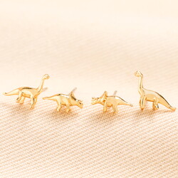 Set of 4 Sculpted Dinosaur Stud Earrings in Gold