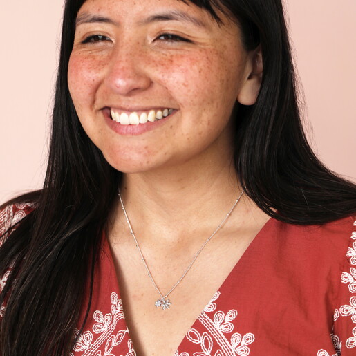 double charm necklace in silver of model