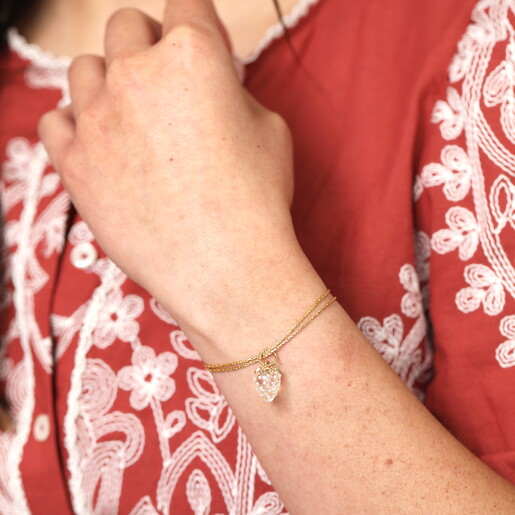 Double Layer Strawberry Charm Bracelet in Gold on Model