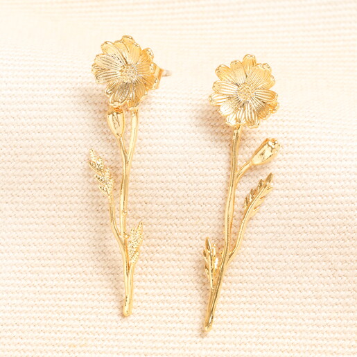 floral drop earrings in gold