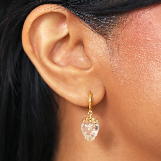 Glass Strawberry Hoop Earrings in Gold