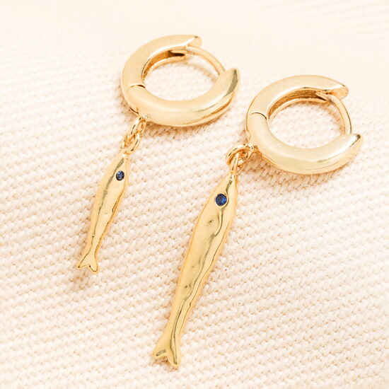 Hammered Fish Hoop Earrings in Gold