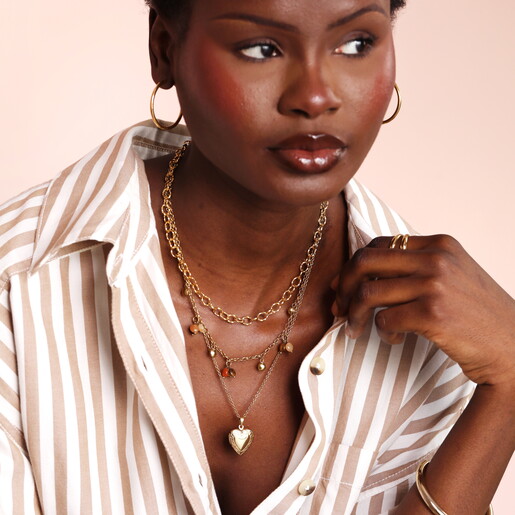 Hammered Oval Chain Necklace in Gold