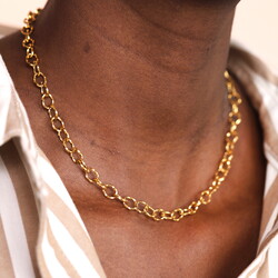 Hammered Oval Chain Necklace in Gold