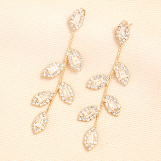 Crystal Leaf Drop Earrings in Gold