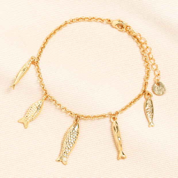 Multi Fish Charm Bracelet in Gold