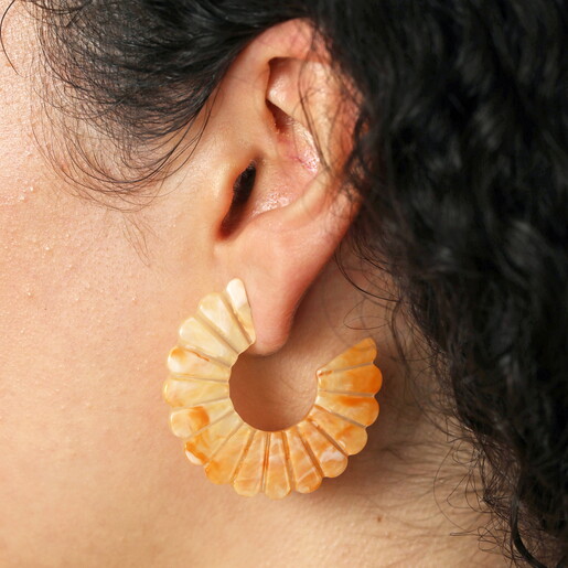 Enamel Peach Scalloped Hoop Earrings