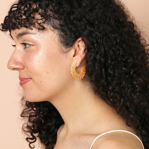 Enamel Peach Scalloped Hoop Earrings