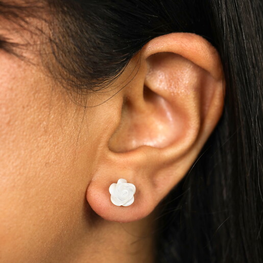 Pearl Rose Stud Earrings in Rose Gold