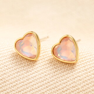 Pink Gem Heart Stud Earrings in Gold