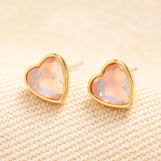pink heart stud earrings in gold